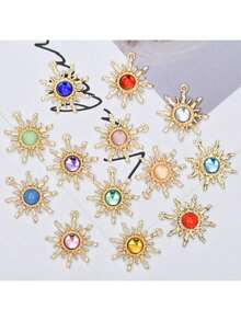 6/10pcs Baroque Style Transparent Jelly Color Gemstone Sunflower Jewelry Accessories DIY Earrings Bracelet Necklace Alloy Pendant