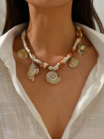 1pc Marine Vacation Scarf Necklace, White Women Necklace, Gift For Mom, For Her