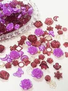 一袋70克冰透金边葡萄紫立体星空玫瑰混合蝴蝶结珍珠DIY手链手机壳项链饰品自制朋友礼物穿孔多功能饰品装饰道具可做相框装饰打造明星卡牌道具摆件 - 彩色 - 查看 10