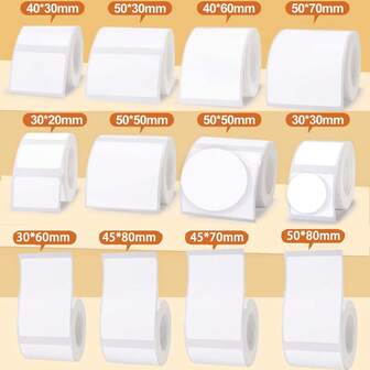 Marklife White Square Stickers, Available In Various Sizes (40x30mm), Compatible With M110/M200/M120/M220/P50/L7 Self-Adhesive Circular Stickers, Used For Barcode And DIY Logo Design, Can Labels