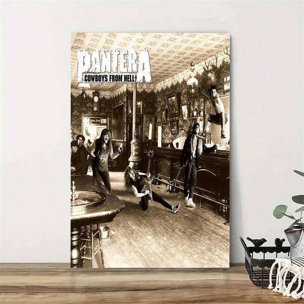 لوحة جدارية غير مؤطرة لفرقة بانتيرا "كاوبويز" من قماش - مشهد بار قديم مع أعضاء الفرقة، طباعة عالية الجودة لغرفة النوم، ديكور النادي، هدية مثالية لمحبي موسيقى الروك، لوحة فنية لغرفة النوم، لوحة فنية بطراز قديم، ديكور غرفة النوم، لوحة فنية عالية الجودة، ديكور المنزل، رائعة لديكور الغرفة