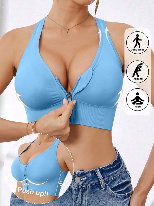 Damen High Impact Front Zip Drahtlos Nahtlos Elastisch Sport Yoga Laufen Sport BH Sommer Winter Herbst Frühling für Frauen