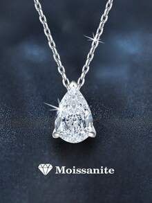 1 pièce Élégant pendentif collier en argent 925 avec moissanite taille poire de 2 à 4 carats, convient pour le trajet quotidien, les fêtes, les vacances, les mariages, la Saint-Valentin, la Fête des Mères, les cadeaux pour demoiselles d'honneur, bijou brillant comme cadeau pour elle