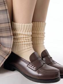 1 pereche de șosete retro lejere, culoare uni - Versatile pentru mocasini și ținute elegante de zi cu zi