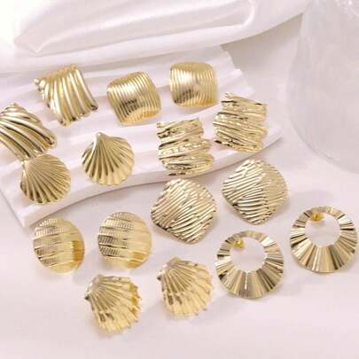 1-6 أزواج من أقراط الأذن المسامير الفولاذية المقاوم للصدأ الأنيقة العادية للنساء، أقراط معلقة بتصميم هندسي على شكل صدفة البحر، طرد محظوظ بأنماط عشوائية