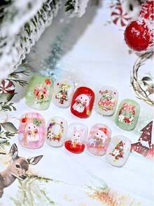 Forest Style Christmas Rabbit Relief Gold Plated Nail Stickers Christmas Tree Wreath Rabbit Small Pattern