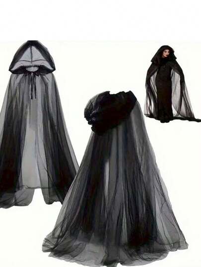 1pcThe Carnival Party Performs Halloween Adult Witch Cloak - Long Breathable Mesh Hooded Adjustable Drawstring, Unisex Costume Accessory For Scary Party, Various Festival Carnival Theme Clothing