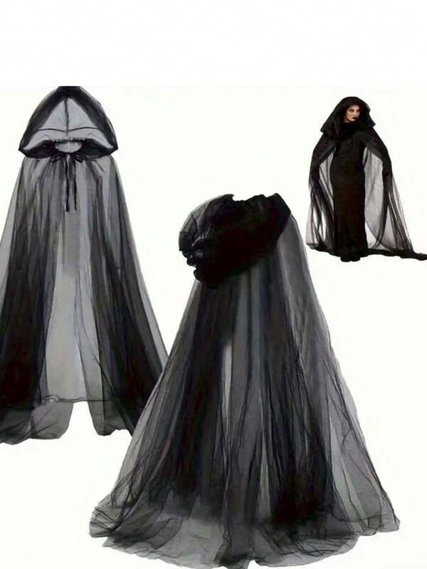 1 szt. Płaszcz czarownicy dla dorosłych na imprezę karnawałową na Halloween - długi, oddychający, siateczkowy kaptur z regulowanym ściągaczem, unisexowy dodatek do kostiumu na imprezę straszną, różnorodne stroje karnawałowe