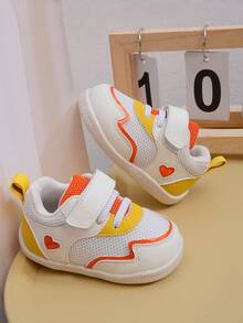 1 双网眼材料钩环装饰时尚百搭婴儿运动鞋，舒适防滑耐用幼儿第一双学步鞋，稳定贴合，适合日常穿着 - 橘色 - 查看 1