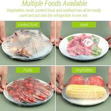 100 szt. jednorazowej folii spożywczej z tworzywa sztucznego – zwijana, przezroczysta folia kuchenna, odpowiednia do misek, talerzy, owoców i warzyw – pyłoszczelna, łatwa w użyciu, folia kuchenna, pokrywka do talerzy, przezroczysta folia spożywcza, materiały