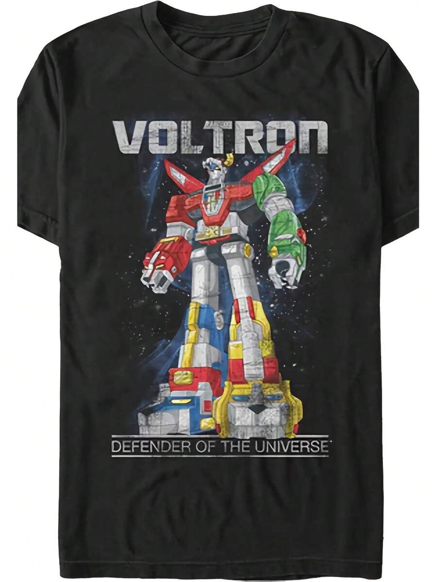 Camiseta gráfica Voltron Defender of the Universe para hombres - Camiseta casual negra de cuello redondo con diseño de anime vibrante, 180gsm, ajuste cómodo para todas las estaciones, camisetas de anime, ropa cómoda, arte detallado de personajes, tela duradera - Negro - Ver 1