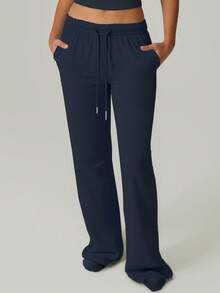 GOSOUER Women'S Summer High Waist Drawstring Waist Pockets Loose Straight Wide Leg Jogging Pant For Yoga Running Sports Fitness Gym Tights