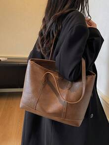 1-Piece, Large-Capacity Suede PU Bottom Large Bag, Simple, Casual, Fashionable And Popular, One-Shoulder Tote Bag For Women, Wine Red Hot-Selling Model, Suitable For Dating, Partying, Class, Commuting And Daily Use, New Hot-Selling One-Shoulder Tote Bag For Women In Autumn And Winter