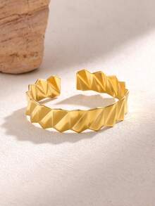 1Pc Textured Cuff Bangle For Women Minimalist Gold Color Iron Material Open Bangle Bracelet Party Jewelry Fashion Accessories
