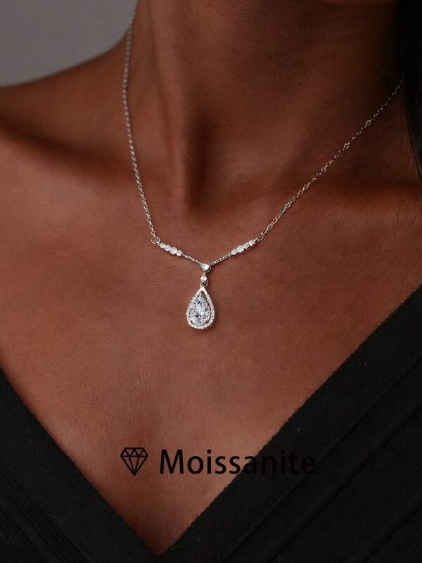 1pc Women's Premium Necklace, Luxury Pear-Shaped Choker Necklace, 3g 925 Sterling Silver, 2 Carat Moissanite Water Drop Pendant, Elegant Christmas Jewelry, Engagement/Wedding/Anniversary Gift, Comes With Moissanite Certificate And Deluxe Gift Box