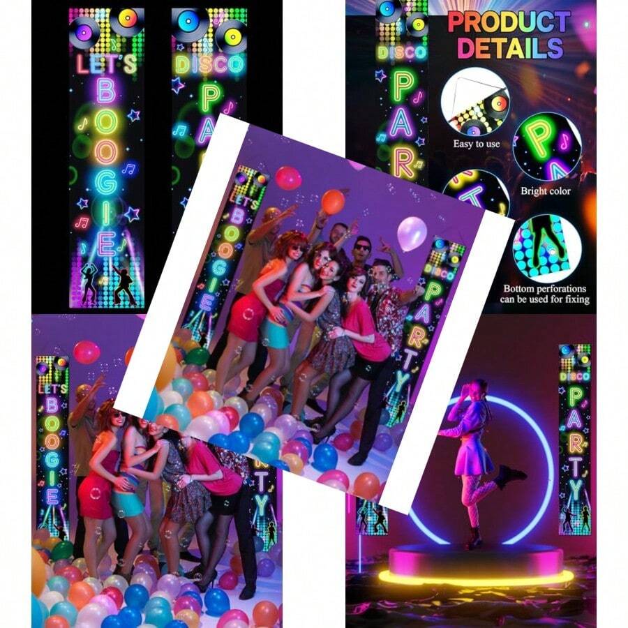 Glow In The Dark Door Banner Rave Party Decorations Porch Sign Door Hanger Black Light Photography Backdrop Decor For Neon Party Supplies 72 X 12 Inch Let's Boogie