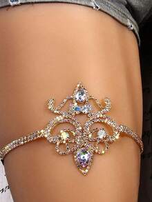 1pc Summer Beach Sexy Elastic Rope Rhinestone Leg Chain, Geometric Shaped Leg Jewelry, Body Chain Leg Chain, European And American Style - Multicolor - View 1