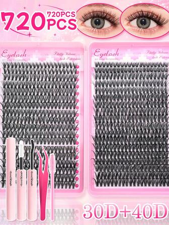 720PCS/666PCS D-Curl Voluminous False Eyelashes | 0.07mm Ultra-Thin Layered Design, 8-16mm Mixed Lengths, Natural Thickened Style, Reusable & Beginner-Friendly, Includes Glue, Tweezers, And Eyelash Brush Tools - Suitable For Home Or Salon Use, Delivers 400-600% Volume Effect, Long-Lasting Wear, 8-16mm Mixed Personal Use Set, Features 6 Lash Styles & DIY Application Tools For Dramatic Eye Makeup, Perfect For Various Parties And Events