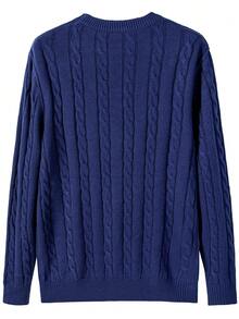 Maglione girocollo casual e versatile in maglia a torsione di colore unito da uomo