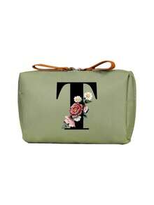 Geantă cosmetică elegantă cu monogramă, geantă de toaletă portabilă pentru femei, geantă de ruj, portofel pentru monede, geantă de depozitare pliabilă ușoară, geantă cosmetică, geantă de călătorie, geantă de depozitare portabilă, capacitate mare, cu mâner, multifuncțională, poliester durabil cu închidere cu fermoar, lavabilă la mașină, potrivită pentru naveta zilnică, călătorii de afaceri, vacanțe, poate fi oferită prietenilor, membrilor familiei ca un cadou grijuliu, cadouri de Crăciun, Halloween.