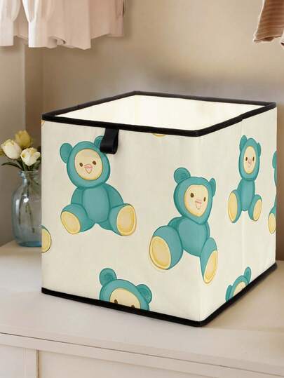 1 pieza Caja de almacenamiento abierta con diseño de oso de dibujos animados, contenedor de almacenamiento apilable, estilo de cajón de diseño duradero y multiusos, ahorro de espacio para el hogar, dormitorio, organización del hogar, almacenamiento debajo de la cama