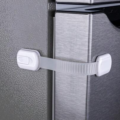 Refrigerator Lock With Adhesive - Adjustable Safety Strap - Refrigerator Lock - Refrigerator Lock, Keeps Door Closed - Universal Compatibility Protective Latch - White 1pc