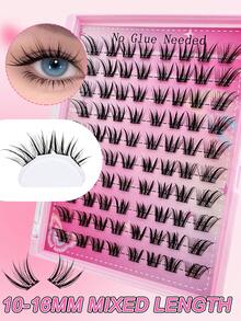 80pcs C-Curl Self-Adhesive False Eyelash Clusters, Natural Cartoon Style Cat Eye Makeup Effect, Invisible Glue Single Strand Faux Mink Lashes, Long-Lasting No Sticky Residue Pre-Glued Eyelashes - C - Xem 2
