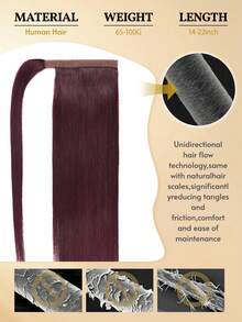 Brazilian Clip-In Ponytail Extensions, #99J Deep Burgundy Color, Real Human Hair Straight Wrap Around Ponytail For Women - S99J - View 7