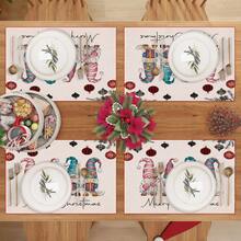 2/4/6pcs Christmas Happy Placemats, Gray Gnome Fantasy Snow Tree Branch Design Rectangular Placemats, 12x18 Inch, Suitable For Kitchen, Dining Room, Coffee, Party/Wedding Decor, Seasonal Winter Christmas Table Mats, Home Dining Table Decor, Party Decor, Christmas Decor, Holiday, Dining, Home Decor