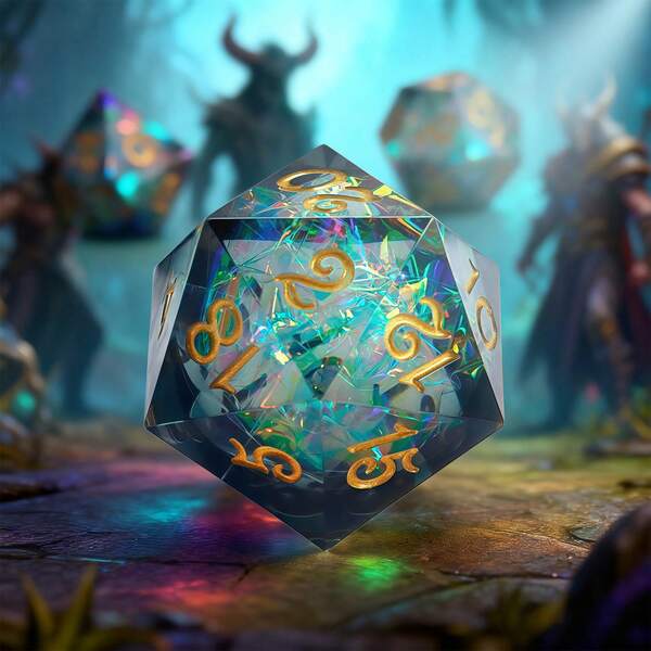 7pcs Set Transparent Reflective Resin Polyhedral Dice, Suitable For Outdoor Games, Board Games, Holiday Gifts, Includes Gift Box