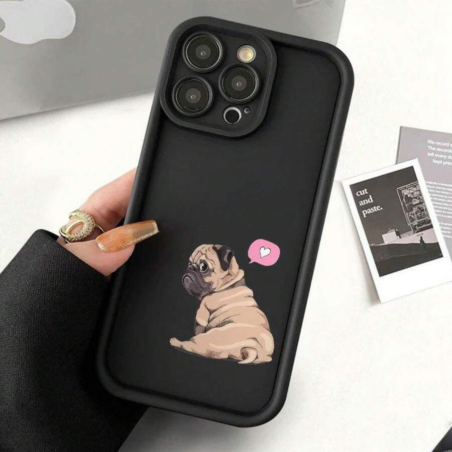 Funda de teléfono móvil con patrón de cachorro lindo, simple, discreta, lujosa, negra, protección completa, a prueba de golpes y caídas, funda de teléfono móvil de TPU engrosada, adecuada para iPhone16/15/14/13/12/11plus Pro Max/XSMAX/xr para niños y niñaFunda resistente con diseños únicos - Negro - Ver 1