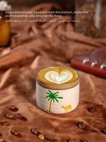 1pc Exquisite Desert Camel Pattern Ceramic Espresso Cup (Upgraded Enamel Version), Creative Middle Eastern Style Ceramic Gift, Suitable For Daily Use - Saudi National Day - Saudi National Day Supplies Distribution - Cup - Coffee Cup