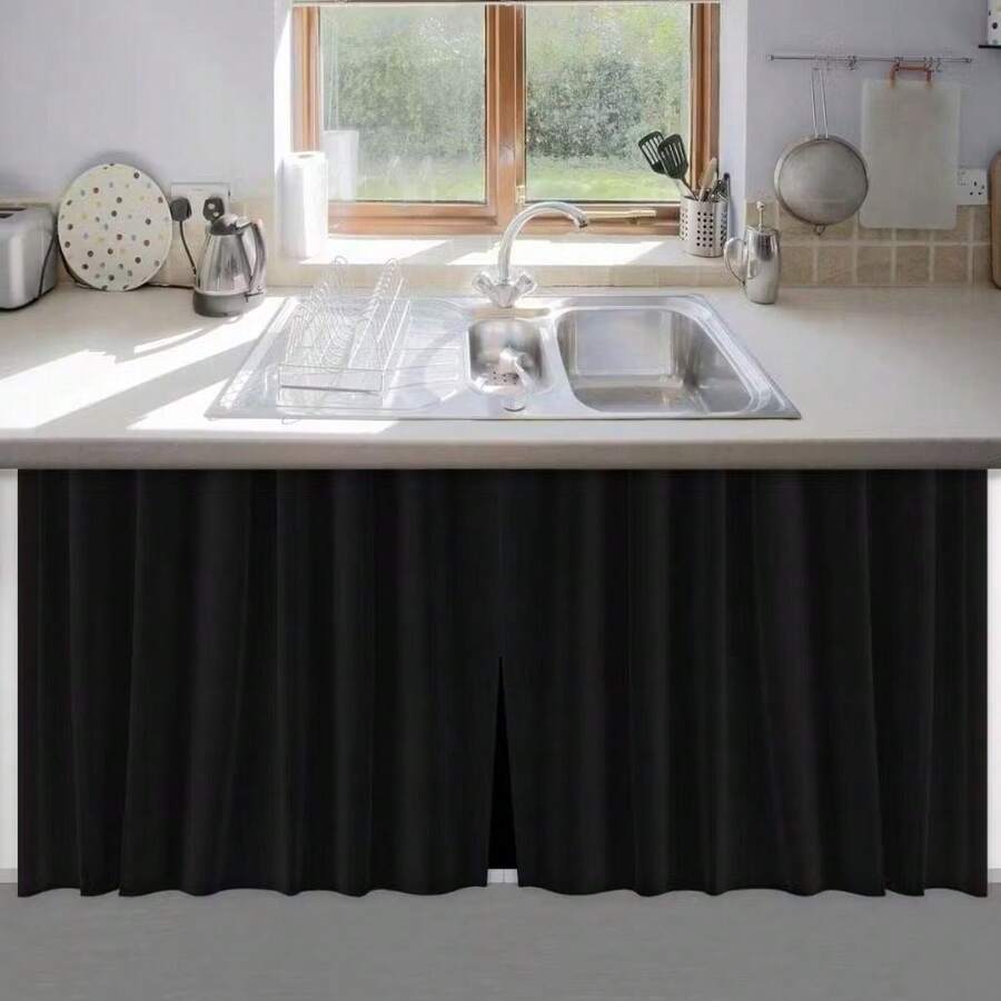 Sink Curtain 100% PVC Anti-Mold 138x80 Washable - 黑色 - 查看 1