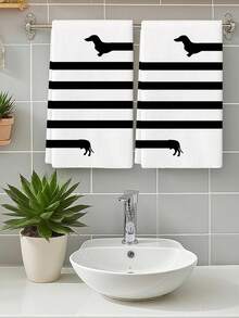 2 pièces Serviette de cuisine avec éléments animaliers, convient pour la maison, la cuisine, le restaurant, les décorations de fête. Motif amusant et mignon de silhouette de teckel