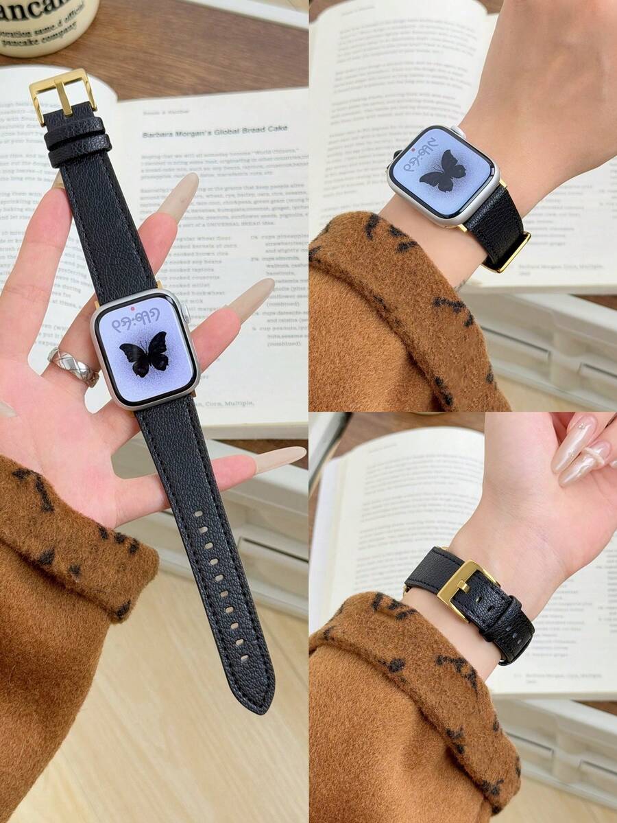 1条真皮表带，兼容，女士款，金色、黑色、银色可选，运动型，适用于38mm、40mm、41mm、42mm、44mm、45mm、46mm、49mm表盘，兼容 Ultra 10/9/8/7/6/5/4/3/2/1 SE系列 - 黑金色 - 查看 1
