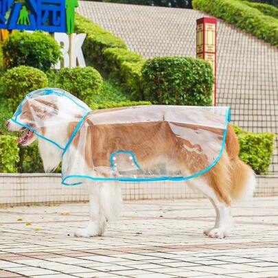 1pc Transparent Blue Edged Waterproof Rain Coat For Cats And Dogs Outdoor Use
