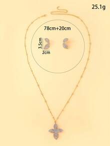 2pcs/Set European & American Style Floral Pendant Necklace & Earrings Jewelry Set, Fashionable Design, Elegant Long Necklace, Sweater Chain