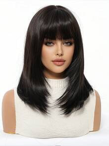 12 Inch Ombre Brown Black Gold Wig, Women's Short Straight Bob Hairstyle With Bangs, Heat Resistant Synthetic Fiber Wig, Fashion Versatile, Suitable For Women & Girls For Daily Wear, Parties, Cosplay, Photography And More