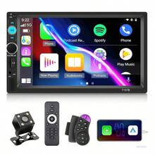 Estéreo para coche de 7 pulgadas, 2 Din, Carplay, Android Auto, Mirrorlink, manos libres, radio FM, Bluetooth, USB, Mp5, pantalla táctil, estéreo automático con cámara trasera - Negro - Ver 2