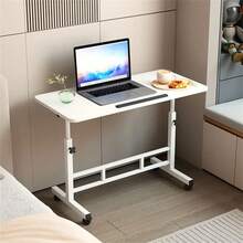 Desks With Wheels, 65-87cm Height-Adjustable Mobile Standing Table Overbed Table, 60x40cm Foldable Laptop Table 180 Rotating Table Top For Office Living Room Bedroom - 白色 - 查看 1
