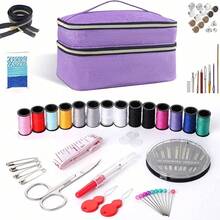New Hot-Selling Sewing Supplies Storage Bag, Double-Layer Sewing Supplies & Accessories Organizer Bag, Travel Double-Layer Sewing Kit Storage Bag, Includes Scissors, Threads, Pins, Needles, Clips, Etc. The Middle Compartment Has A Double-Sided Storage Board To Secure Pens, Crochet Hooks, Threads And Other Sewing Tools For Easy Access. Includes 4 Adjustable Padded Dividers To Customize The Space As Needed. - Purple - View 4