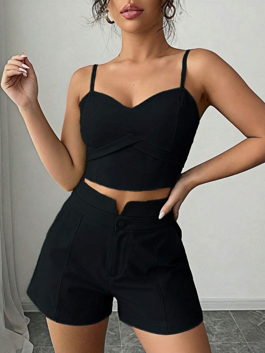 Women's Cropped And Short Set, Tailored By Lina Moda, S M L - màu đen - Xem 1