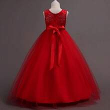 Children's Youth Long Party Dress Girl Flower Girl Bridesmaid Wedding Flower Girl Debutante Princess Miss - 3 To 16 Years - Premium Luxury - 紅色 - 查看 4