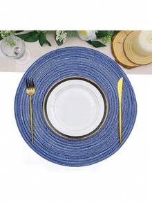 Set da 2 pezzi/12 pezzi di sottopiatti e sottobicchieri rotondi in cotone intrecciato da 15 pollici per tavolo da pranzo, lavabili e reversibili, adatti per cucina, feste, cene in famiglia (blu reale)