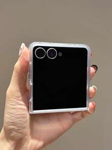 1pc Fashionable And Simple Drop Glue Shiny PC Material Tropical Plant Element Folding Phone Case, Can Protect And Prevent Falling: SamsungGalaxy Zflip 3/Zflip 4/Zflip 5/Zflip 6/Zflip 7/Galaxy Z Flip7 FE - Blue - View 3