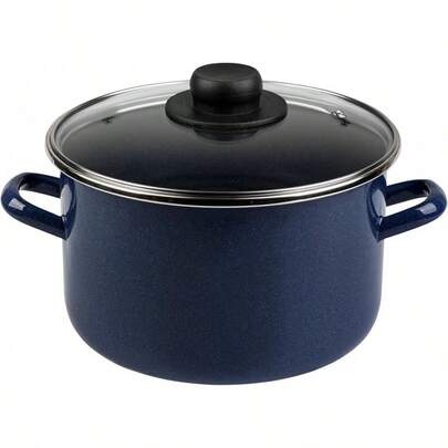 Olla Con Tapa De Vidrio Y Escape De, Hecha De Acero Esmaltado, Color Azul, 20
