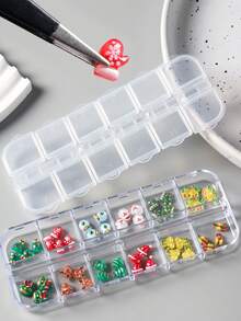 12 Gitter Relief Weihnachts-Nägel Dekor Harz Cartoon Weihnachtsmann Kristallkugel Glocke Geschenk Elch Weihnachtsbaum Handschuhe Süße Nagel Weihnachtsdekoration Nagel Zubehör