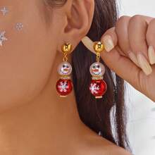 European And American Christmas Party Fashion Pearl Earrings, Snowman Earrings, Women's Minimalist, High-End Colorful Christmas Hats, Snowman Earrings