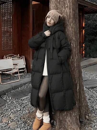 Hooded Long Over The Knee Women's Loose And Thick Winter Jacket
