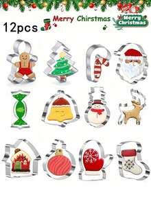 12 件圣诞饼干模具套装 - 迷你可爱饼干模具包括姜饼人、雪花、驯鹿、拐杖糖、圣诞树、雪人、圣诞老人脸和更多圣诞图案烘焙模具 - 非常适合节日烘焙、圣诞装饰、圣诞家居装饰、圣诞装饰、圣诞睡衣、圣诞礼物、圣诞装饰